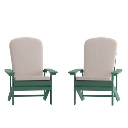 Flash Furniture Green Adirondack Chairs with Cream Cushions, 2PK 2-JJ-C14501-CSNCR-GRN-GG